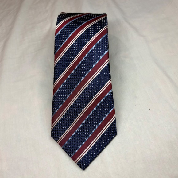 Canali Other - Canali 1934 Mens Silk Necktie Navy Blue Burgundy White Striped Made in Italy